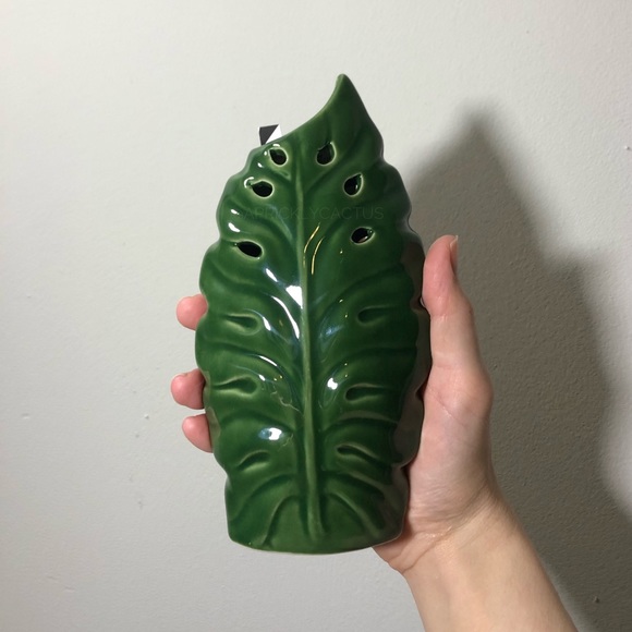 Hobby Lobby Accents Nwt Green Palm Leaf Ceramic Glazed Vase Decor New